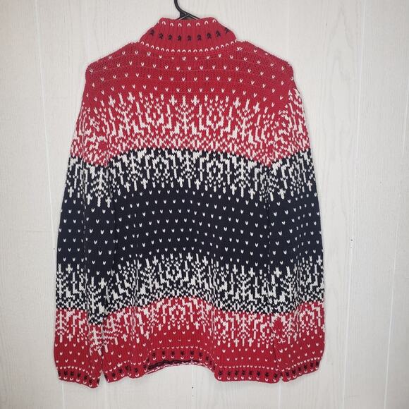 Coldwater Creek red black white intarsia knitted 1/4 zip sweater size Large - Picture 3 of 8